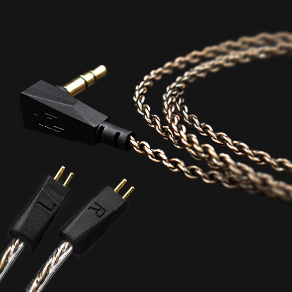 Nahradni zlepšujícíc vylepšující kablel pro sluchátka KZ ZS5 ZS6 ZS3 ZS10 má 2 pin 0,75mm a ohnutý 3,5mm jack.